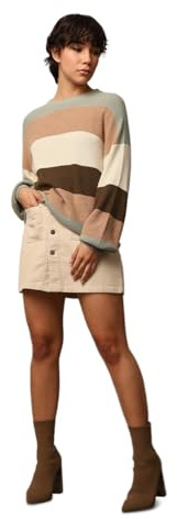 ONLY Onlatia L/S randig tröja KNT Noos, Hedge Green/Stripes: w. Rostad koko/Pumice Stone/Breen, L