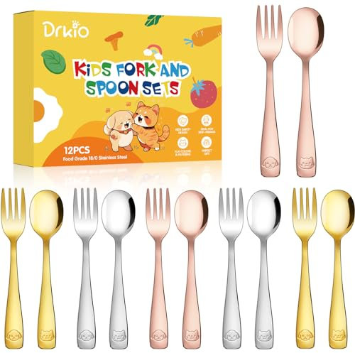 DRKIO 12Pcs Stainless Steel Toddler Utensils Small Metal Kids Silverware
