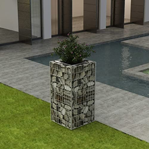 Tino Tech Gabionen-Hochbeet aus Verzinkter Stahl 50x50x100 cm Silber Steinkorb Gabionen Körbe Hochbeet Pflanzen Gartenmauer Gabione aus Metall Garten Gabione Pflanzenwand Gabionen Gitter