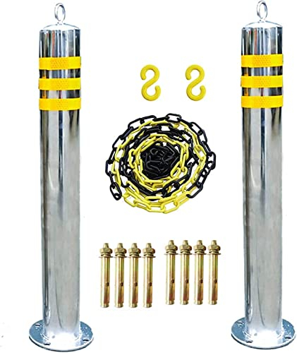 Parkplatzsperre Absperrpfosten Edelstahl-Parkstange for Garage, Auffahrt, Sicherheitspfosten, Warnsäule, Straßenbarrikade Mit Kunststoffkette, Color : Silver, Size : 650x76m