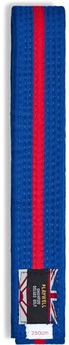 Martial Arts Cotton Striped Coloured Grading Belt - Blue Belt With Red Stripe