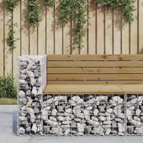 Rantry Gabionenbank Gartenbank Bank Sitzbank Parkbank Möbel Gabione Steinkorb Drahtkorb Bänke Gabionenkorb Ruhebank aus Gabionen 92x71x65,5 cm Kiefernholz Imprägniert