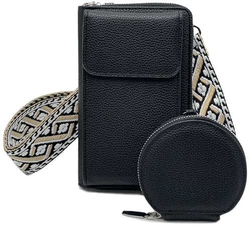 Sunolkie Handytasche zum Umhängen Damen - Kleine Umhängetasche für Damen Stylisch Crossbag Breitem Schultergurt Leder Schultertasche mit Münztasche