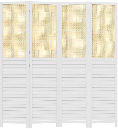 HOMCOM Paravent en Bois 4 Panneaux 160 x 170 cm séparateur de pièce cloison de séparation Pliable en Bois - Blanc