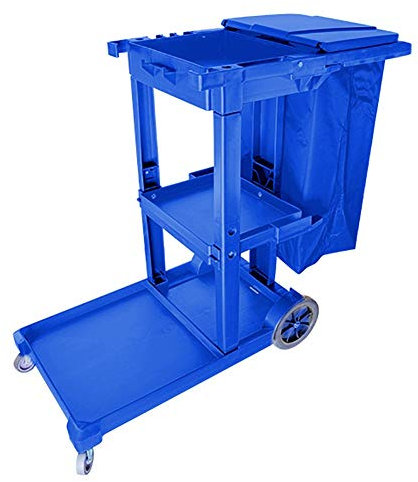 Trolleys, Economy-Reinigungswagen mit Abdeckung, Reinigungswagen aus Kunststoff, Reinigungswagen für Zimmermädchen, Haushaltswagen mit großer Tasche, 60 kg Tragkraft/Blau