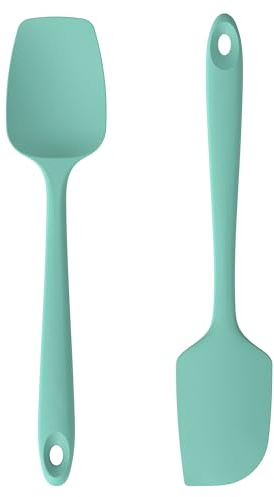 U-Taste Silicone Spatula Set of 2, 315℃ Heat Resistant, Aqua Sky | Flexible Seamless Rubber Spoon Scraper, Baking Cooking Kitchen Utensil, Spoonula with Nylon Core for Mixing Stirring Scraping