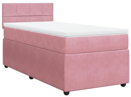 vidaXL Ramsäng med madrass rosa 90x190 cm sammet