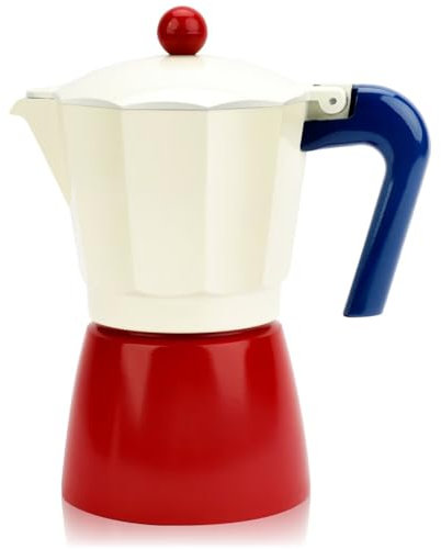 ShanSon Moka Pot Stovetop Espresso Maker 6 Cup 10 oz Italian Coffee Maker Manual Cuban Coffee Percolator Machine Italian Espresso Greca Coffee Maker for Cappuccino or Latte,Red/White