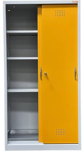 eurokraft | Umweltschrank mit Schiebetüren | Höhe 1800 mm | 3 Fachböden | mit 1 Bodenauffangwanne