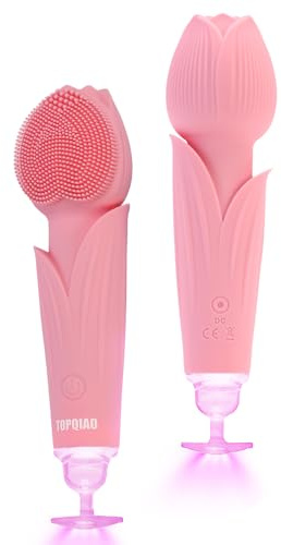 TOPQIAO Facial Sonic Cleansing Brush, Rechargeable Waterproof Exfoliating Makeup Remover Massage Electric Cleansing Instrument, Men's and Women's Facial Wash - Pink