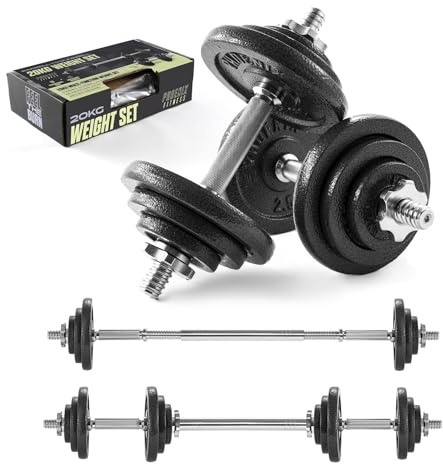 Phoenix Fitness 20kg Cast Iron Adjustable Dumbbell Barbell Weight Set Men Women Strength Training Equipment Home Gym Weight Lifting Free Weights Hand Weights