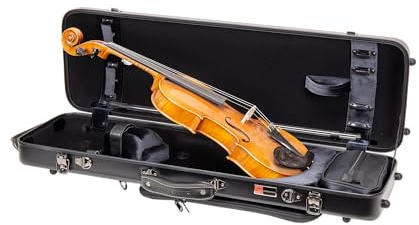 Crossrock Poly Carbon Oblong Violin Case for 4/4 Full-Size | Matte Black Finish, Hygrometer, Music Pouch, Accessory Storage – Lightweight Hard Shell - Black (CRF4050VFBK-R)