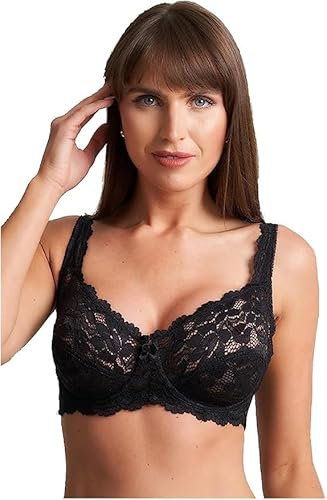 reshmena® Underwired Womens Lace Bra, Women's Push Up Bra Full Coverage Soft Cups Floral Lace Women Non-Padded Bra with Adjustable Straps Womens Everyday Bralette 36D Black