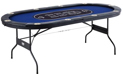 VEVOR 10 Player Foldable Poker Blackjack Texas Holdem Table with Padded Rails and Stainless Steel Cup Holders, Portable Folding Card Game Board, 84 Oval Casino Leisure}