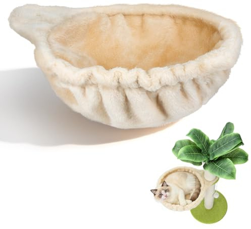 Kisangel Katzen Liegemulde für Kratzbaum, Flauschige Ersatz Hängematte mit Robustem Stahlring, Universelles Katzenbaum Zubehör aus Weichem Plüsch, Kuscheliges Katzennest Bett zum Aufhängen, Beige
