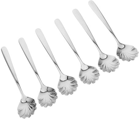 PRETYZOOM 6pcs Stainless Steel Scalloped Dessert Spoons Small Ice Cream and Coffee Spoons for Hotels Cafes Decorative Shell Shape for Parties and Pudding Serving