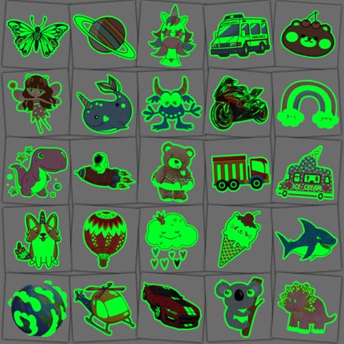 CHARLENT 204 PCS Tatuaggi Temporanei Luminosi Confezionati Singolarmente per Bambini - Tatuaggi Divertenti Che si Illuminano al Buio per Ragazzi e Ragazze Bomboniere per Feste di Compleanno