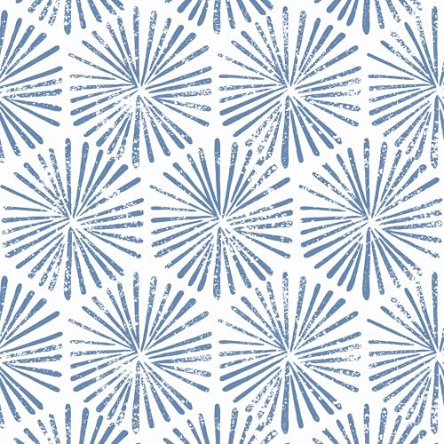CiCiwind Peel and Stick Wallpaper Geometric Firework Pattern Self Adhesive Film Easy to Clean Contact Paper Sticky Back Plastic Vinyl Wrap for Bedroom Cabinet Wall Blue and White 44X300cm