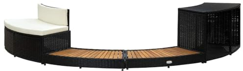 HUAKEHOM Akazienholz Whirlpool Umrandung Witterungsbeständig Verkleidung Poolumrandung Poolverkleidung für Jacuzzi Schwarz Poly Rattan und Massivholz Akazie