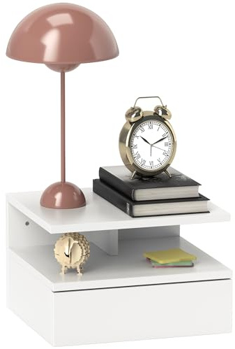HOMCOM Comodino Sospeso Salvaspazio 35x32x22.5cm Bianco | per Camera da Letto, per Soggiorno, con Cassetto, Mensola Superiore in Legno