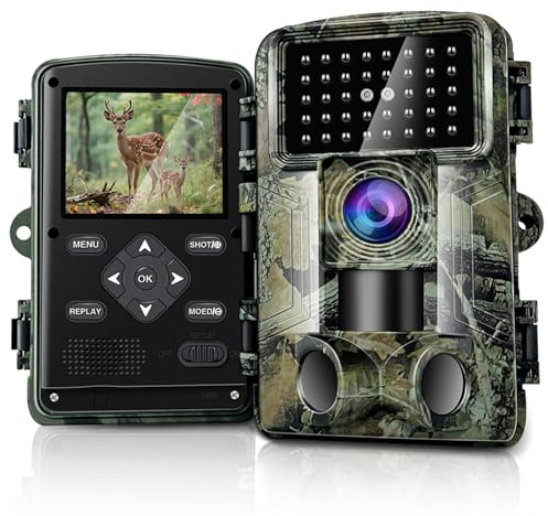 HAZA Camara Caza 58MP 2.7K HD Camara Fototrampeo con Micro SD 32GB Cámaras de Caza Visión Nocturnal Impermeable IP66 Cámara de Outdoor Patio Trasero Granja Vida Silvestre Monitoreo