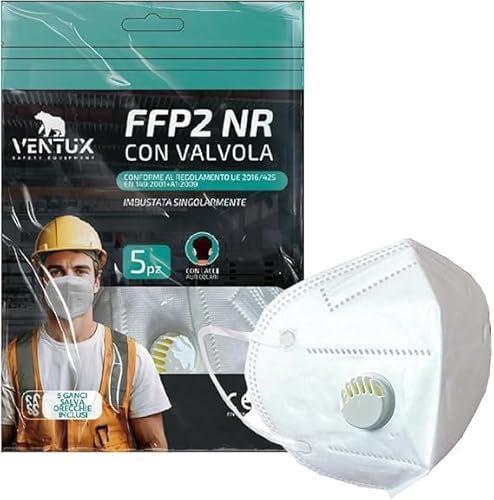 VENTUX SAFETY EQUIPMENT Mascarilla FFP2-blanco-con Válvula de Exhalación – Certificación CE – Filtración ≥99% – Desechable – Protección Respiratoria Profesional (10)