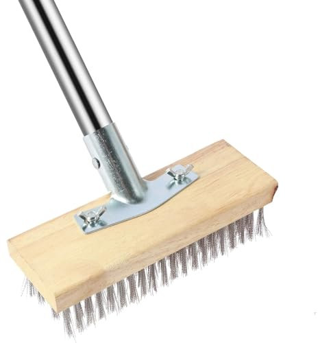 Outdoor Garden Broom Stainless Steel Floor Wire Brush Cleaning Detachable Pool Deck Road Wire Broom Patio Garden Long Handle Pool Stiff Bristle Brush