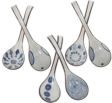 Ciieeo 6piezas Cuchara Sopera De Azul y Blanca Cucharas Para Sopa Para Comer Para Servir Sopa La Mesa Familiar