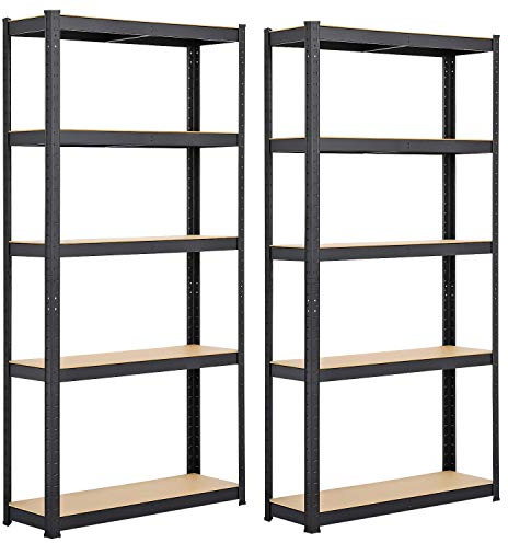 Yaheetech 2PCS Heavy Duty Garage Shelving Units 5 Tier Metal Storage Shelves Shed Utility Rack, 90x30x180cm, 175KG Per Shelf, Black