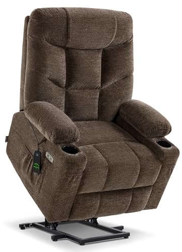 MCombo Power Lift Recliner Chair with Extended Footrest for Elderly People, Fabric 7283 (Brown, Large)