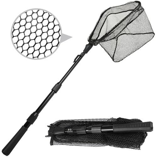 wiipara Fishing Kescher Angeln, Teleskop Gummierter Angelkescher - Stabil, Faltbar und Fischfreundlich, Unterfangkescher Angel Kescher Teich Karpfenkescher für Teich Pool Angeln
