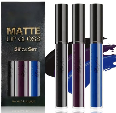 Rossetto Nero Halloween, Set Rossetto Nero Lunga Durata, Waterproof Black Lipstick Matte, nero/Blu/Viola per Make Up Halloween, Teatro e Danza, Cosplay, Spettacoli Teatrali