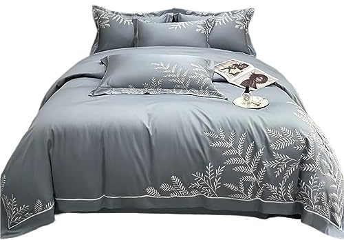 Conjunto de sábanas de Bordado de Bordado TFBHL Bordado de Bordado de Cuatro Piezas Piel de algodón de algodón de Cuatro Piezas Conjunto de Cubierta década (Color: BLU, tamaño: 1.8/2m Cama)