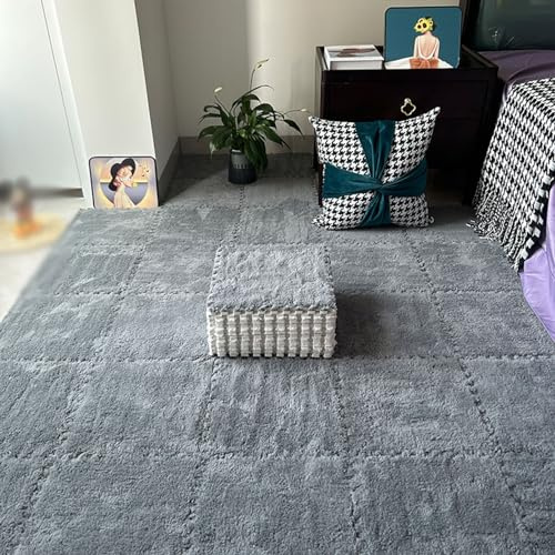 MRVAKDYDI Losetas de Suelo entrelazadas, Losetas de Alfombra entrelazadas de Espuma EVA y Felpa Gris, Paquete de 10