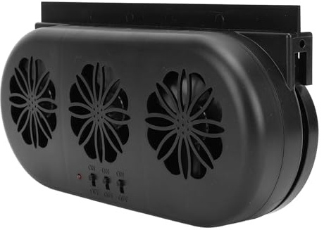 Fockety Solar Powered Car Exhaust Fan, 3 Coolers 5000RPM Car Solar Powered Fan, USB Ventilator, Window Exhaust, Ventilation for, Truck, RV (Black)