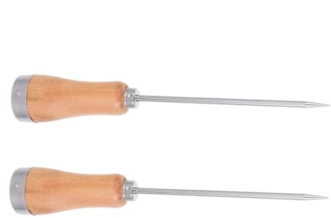 LOORGVEL 2pezzi Rompighiaccio Manico in Legno e Piccozza in Acciaio Inox per Uso Domestico e Bar Colore Cachi