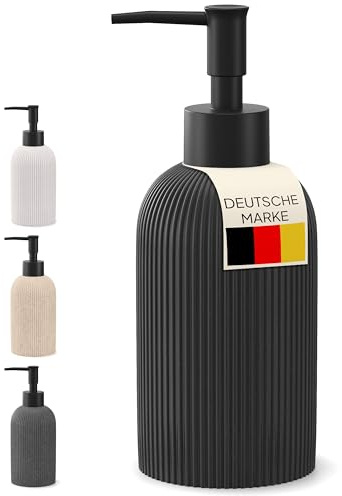 FUZZEL Seifenspender Schwarz | Seifenspender Bad und Küche | Nachfüllbarer Pumpspender für Flüssigseife | Spülmittelspender matt | Soap Dispenser | Polyresin | Modern Design | 250ml