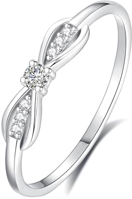 Stfery Schleife Diamantring Platin, Stapelring Damen Personalisiert Gr.54 (17.2)