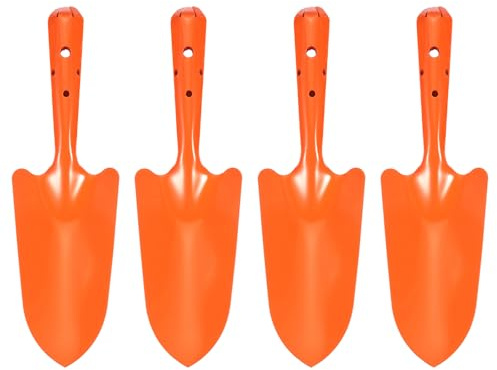 QUARKZMAN 4pcs Mini Pelle Mains Métalliques Colorées 11 x 3 Ensemble de Transplantoir pour Jardinage Creusage Sol Fleurs Plantation Désherbage Transplantation Jardin, Orange