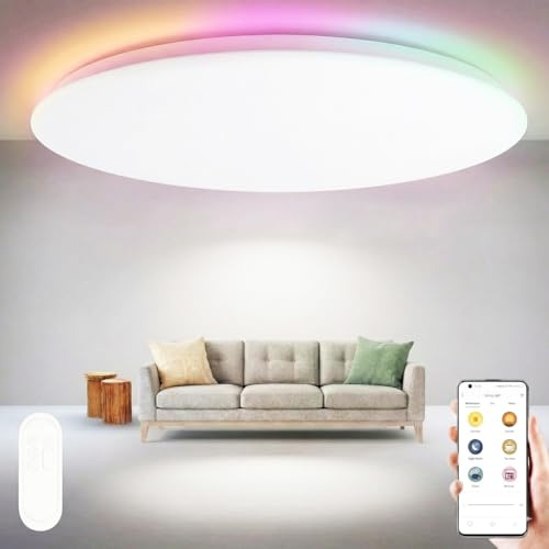 Yeelight Smart LED-taklampa RGBCW 60cm, 50W 4000LM, Dimbar med Fjärrkontroll, 16 Miljoner Färger, 2700K-6500K, Kompatibel med Alexa, Google Home och App