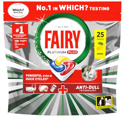 Fairy Platinum Plus Dishwasher Tablets, Lemon, 25 Capsules, Powerful Even In Quick Cycles