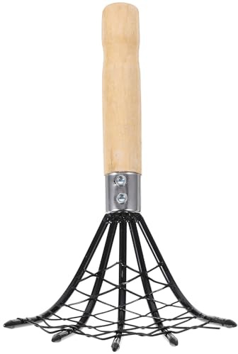 TOMETURE Rastrello Vongole in Acciaio Inossidabile con Manico in Legno Antiscivolo e Rete Integrata per Scavo Rapido e Raccolta Efficiente sulla Spiaggia