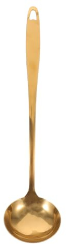 OUNONA Mestolo da zuppa in acciaio inox: cucchiaio da portata con manico lungo color oro da 36 cm - Mestolo profondo e resistente - Utensile resistente al calore per cucinare, buffet, feste, cucina,