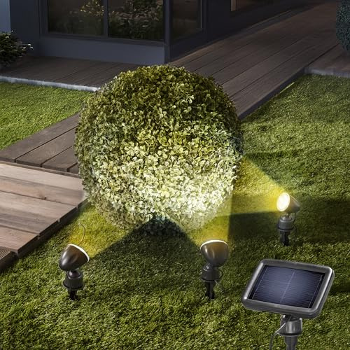 Solarspot Trio Professional warmweiß 3500K mit drei Spots, 15lm Lichtstrom je Strahler, hochwertiges und witterungsbeständiges Echtglas-Solarmodul esotec 102540
