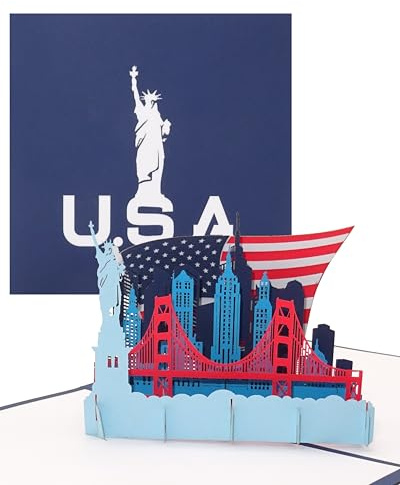 Pop Up Karte „U.S.A. - Stars & Stripes“ - 3D Grußkarte als Souvenir, Geburtstagskarte, Reisegutschein, Einladung zur Städtereise New York & Urlaub in den USA