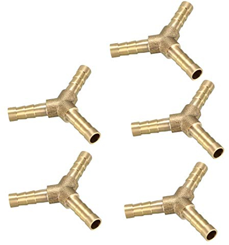 sourcing map 6mm Brass Barb Hose Fitting Tee Y-Shaped 3 Way Connector Adapter Joiner 5pcs