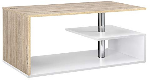 [en.casa] Tavolino Centrale da Salotto con 3 Piani di Appoggio Tavolo Basso da Caffè Divano Design Moderno per Soggiorno 90 x 50 x 41 cm - Effetto Rovere/Bianco