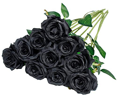 Nubry künstliche Seidenrose Blume einzigen Stiel lebensechte gefälschte Rose für Hochzeit Blumenstrauß Blumenarrangements Home Party Centerpiece Dekoration, 10pcs (schwarz)