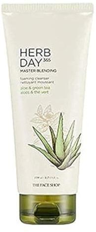 The Face Shop Herb Day 365 Master Blending Cleansing Foam Aloe & Green Tea Face Cleanser - Moisturizing, Hydrating, Soothing Face Wash - Korean Skin Care Facial Cleanser - Suitable for All Skin Types