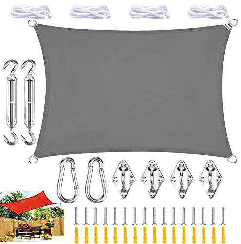 WYYL Garden Rectangle Sun Shade Sail, Canopy Waterproof Sun Shade Awning 98% UV Block, with Fixing Kit, Large, for Outdoor Patio Beach